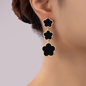 Black Alhambra Triple Clover Drop Earrings